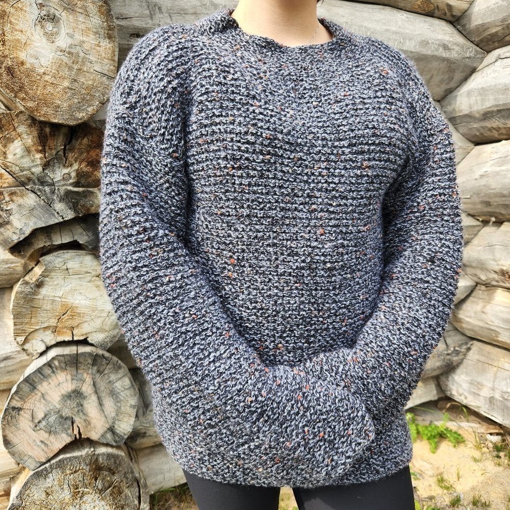 Hand-knit Unisex Variegated Grey Pullover Sweater